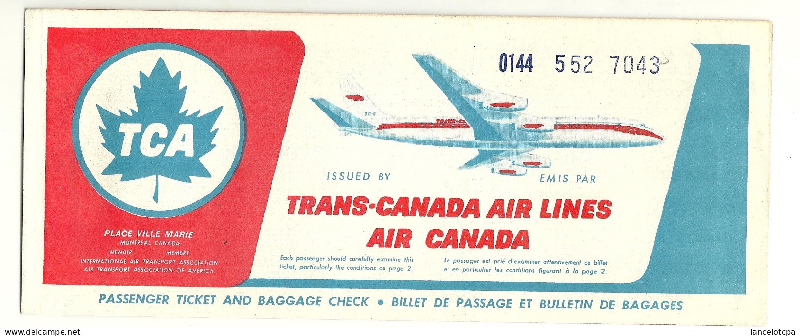 BILLET D'AVION / AIR CANADA - WINNIPEG MONTREAL ST JOHNS MONTREAL WINNIPEG 1963 - Other & Unclassified