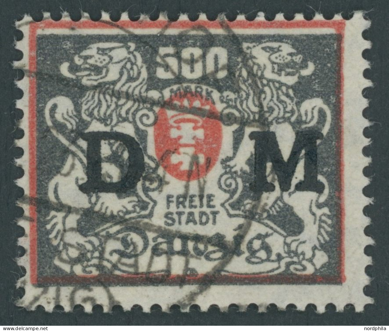 DIENSTMARKEN D 39 O, 1923, 500 M. Rot/schwärzlichgraugrün, Zeitgerechte Entwertung (TIEGEN)HOF, Pracht, Fotoattest Grube - Dienstmarken