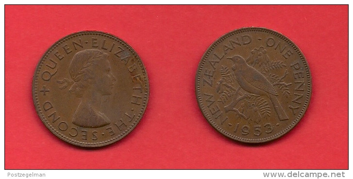 NEW ZEALAND, 1953-1955,  XF Circulated Coin, 1 Penny, QEII, Km24.1,  C1856 - Nouvelle-Zélande