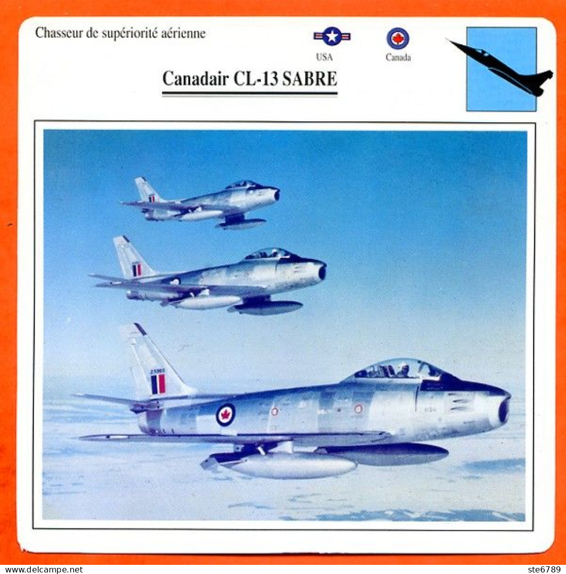 Fiche Aviation Canadair CL 13 SABRE  / Avion Chasseur Supériorité Aérienne USA Canada Avions - Avions