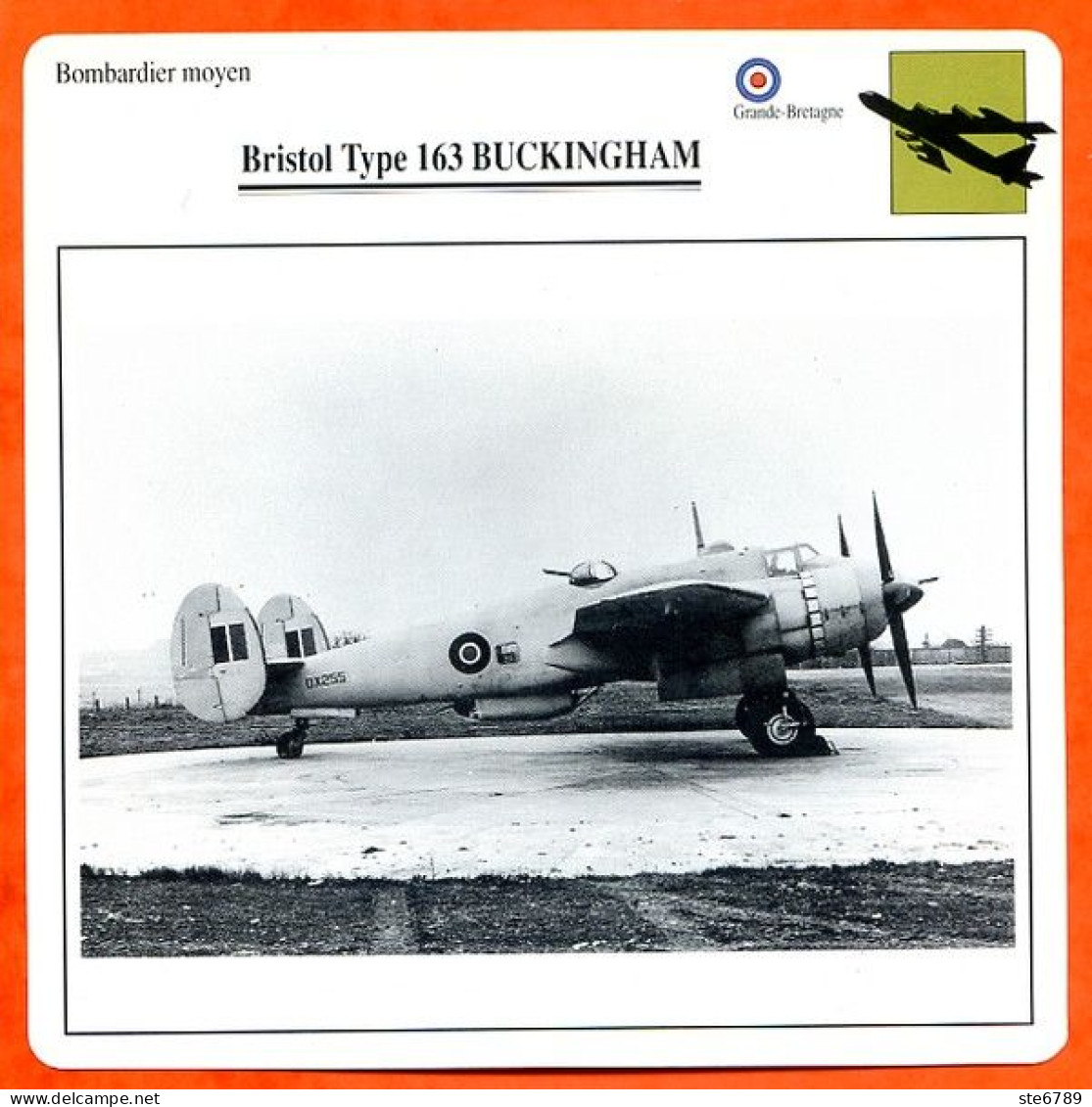 Fiche Aviation Bristol Type 163 BUCKINGHAM  / Avion Bombardier Moyen UK Avions - Avions