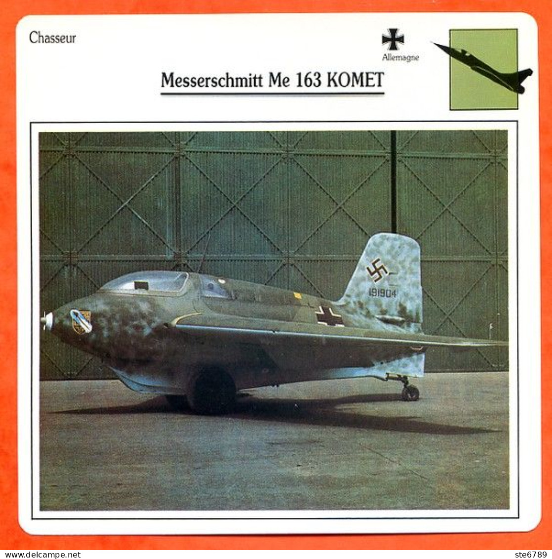 Fiche Aviation Messerschmitt Me 163 KOMET  / Avion De Chasse Chasseur  Allemagne  Avions  Ste6789 - Avions