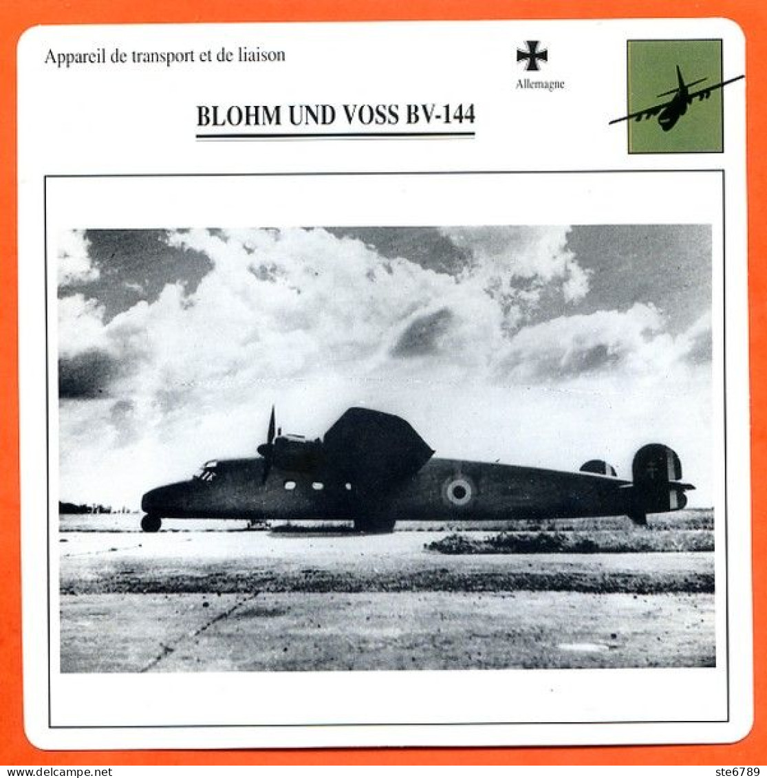 Fiche Aviation BLOHM UND VOSS BV 144 / Avion Transport Et Liaison Allemagne Avions - Avions