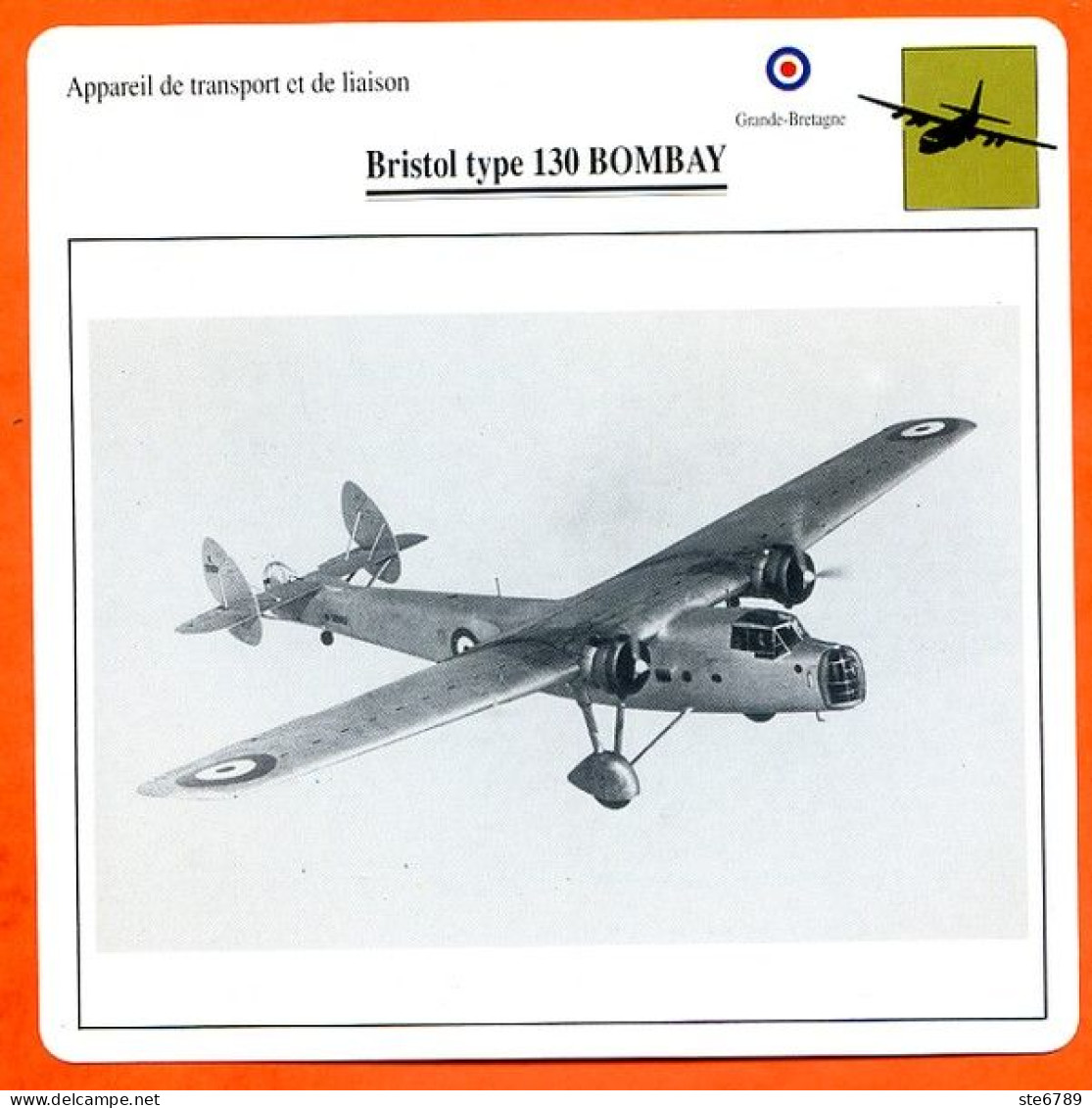 Fiche Aviation Bristol Lype 130 BOMBAY / Avion Transport Et Liaison UK Avions - Avions