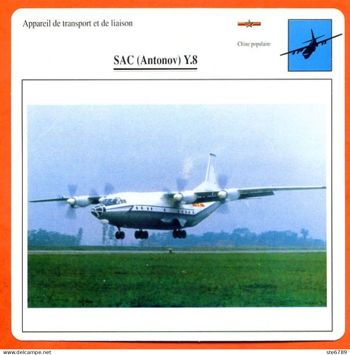 Fiche Aviation SAC ANTONOV  Y 8 / Avion Transport Et Liaison Chine Populaire Avions - Avions