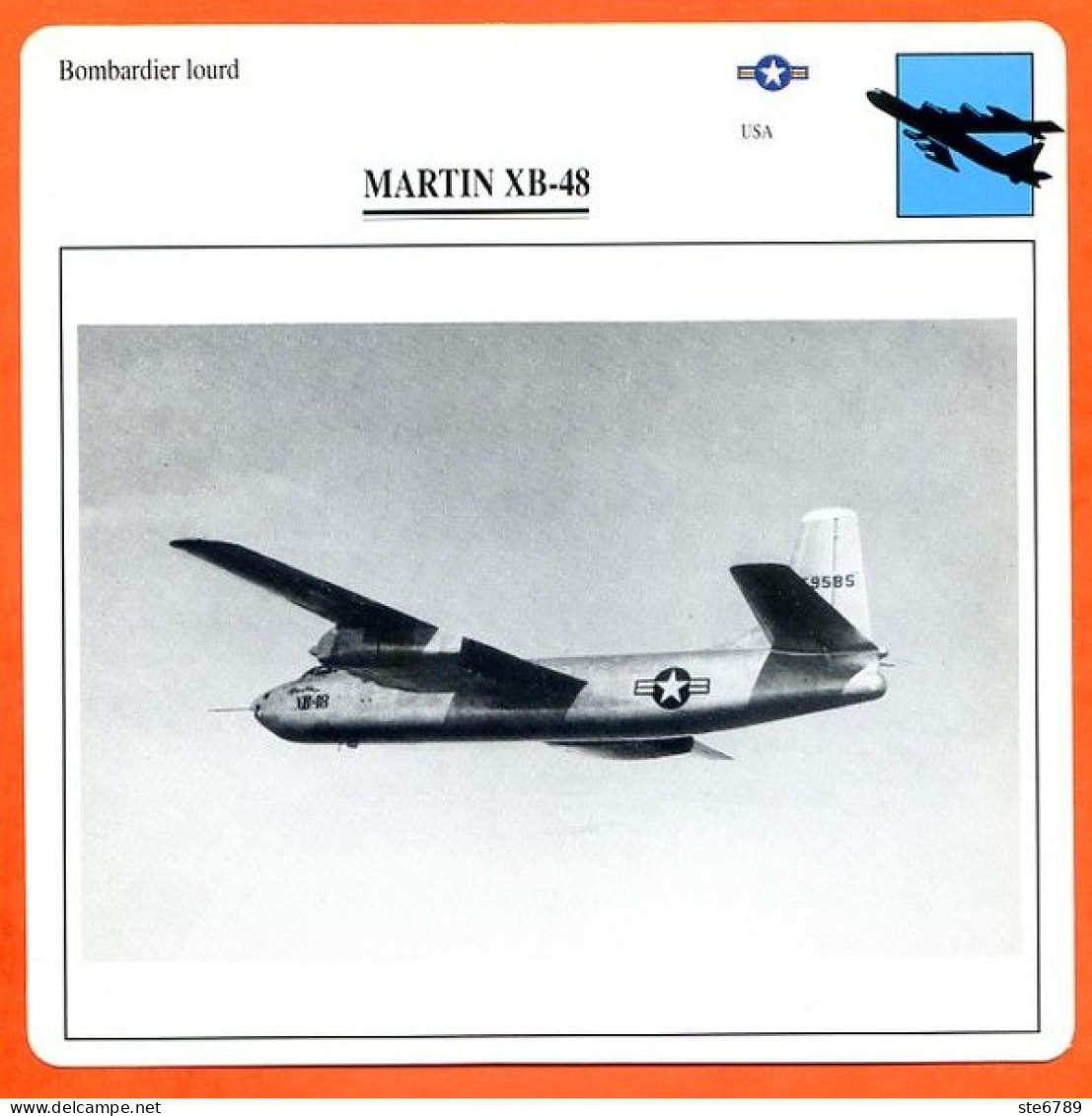 Fiche Aviation MARTIN XB 48  / Avion Bombardier Lourd USA Avions - Avions