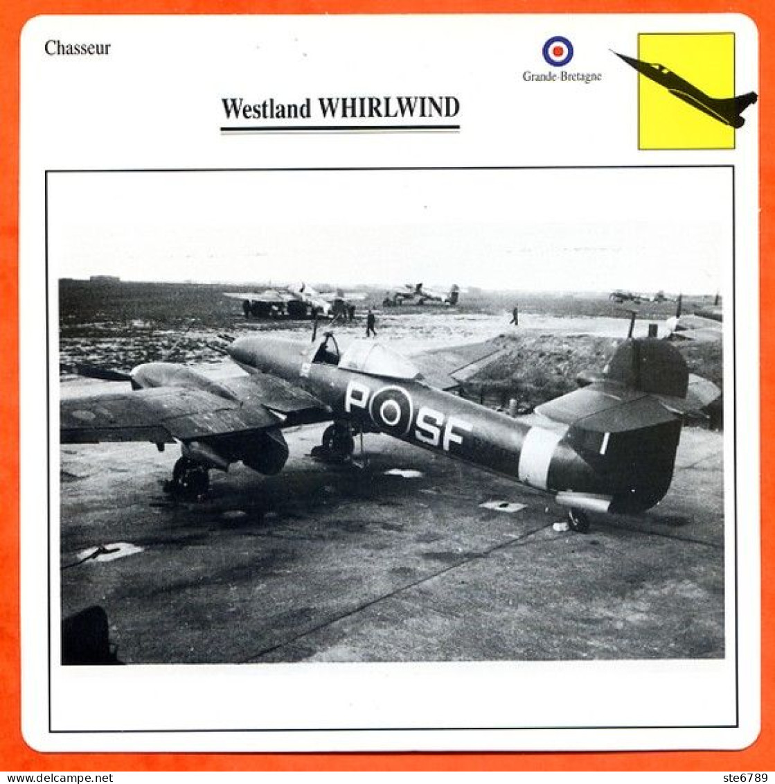 Fiche Aviation Westland WHIRLWIND  / Avion Chasseur UK Avions - Avions