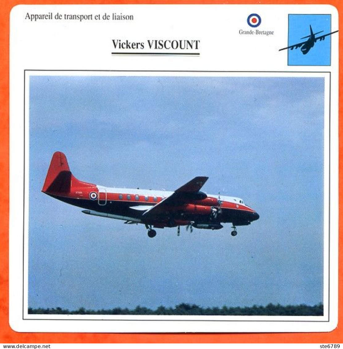 Fiche Aviation Vickers VISCOUNT / Avion Transport Et Liaison UK  Avions - Avions