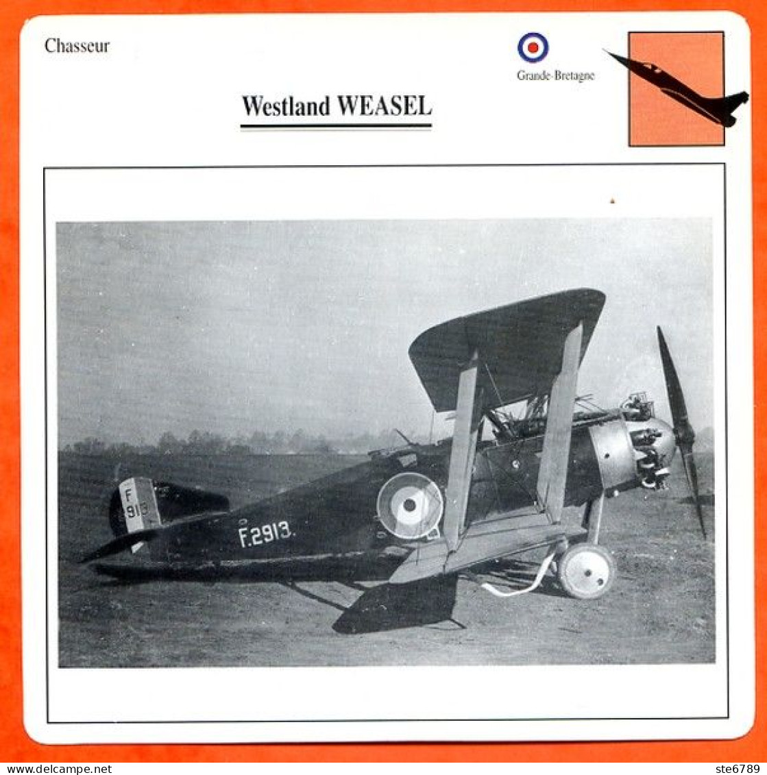 Fiche Aviation Westland WEASEL   / Avion Chasseur UK Avions - Avions