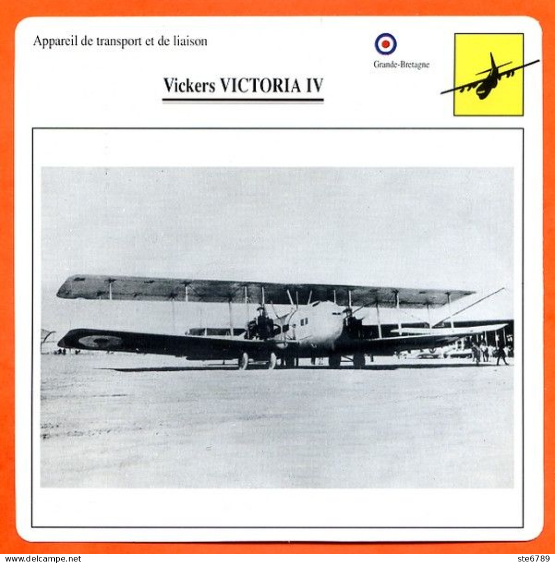 Fiche Aviation Vickers VICTORIA IV / Avion Transport Et Liaison UK Avions - Avions