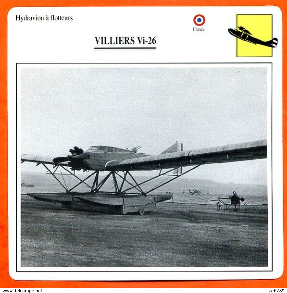 Fiche Aviation VILLIERS Vi 26 / Hydravion A Flotteurs France Avions - Avions