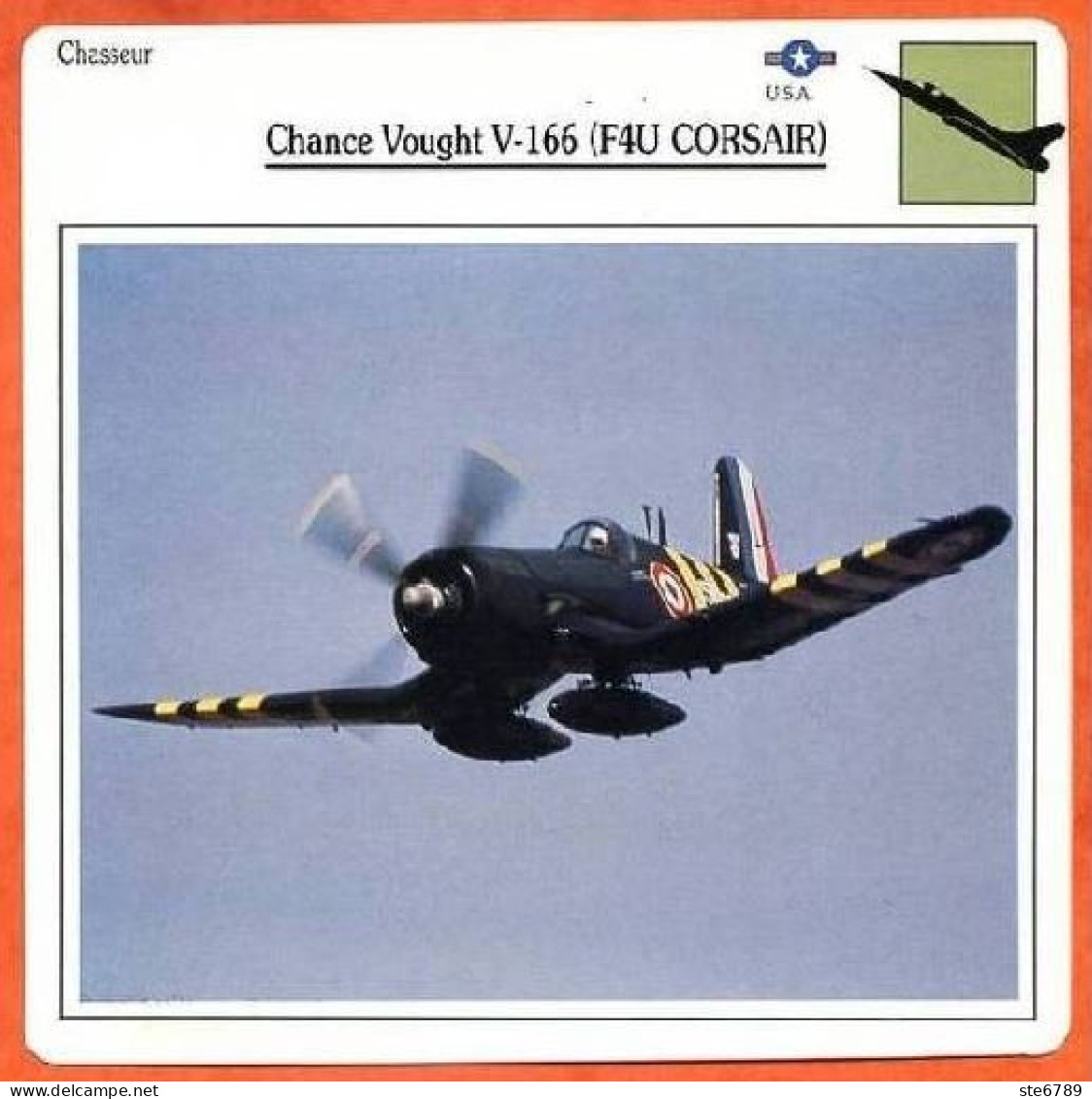 Fiche Aviation CHANCE VOUGHT V 166 ( F4U CORSAIR  )  Avion De Chasse Chasseur USA  Avions - Airplanes