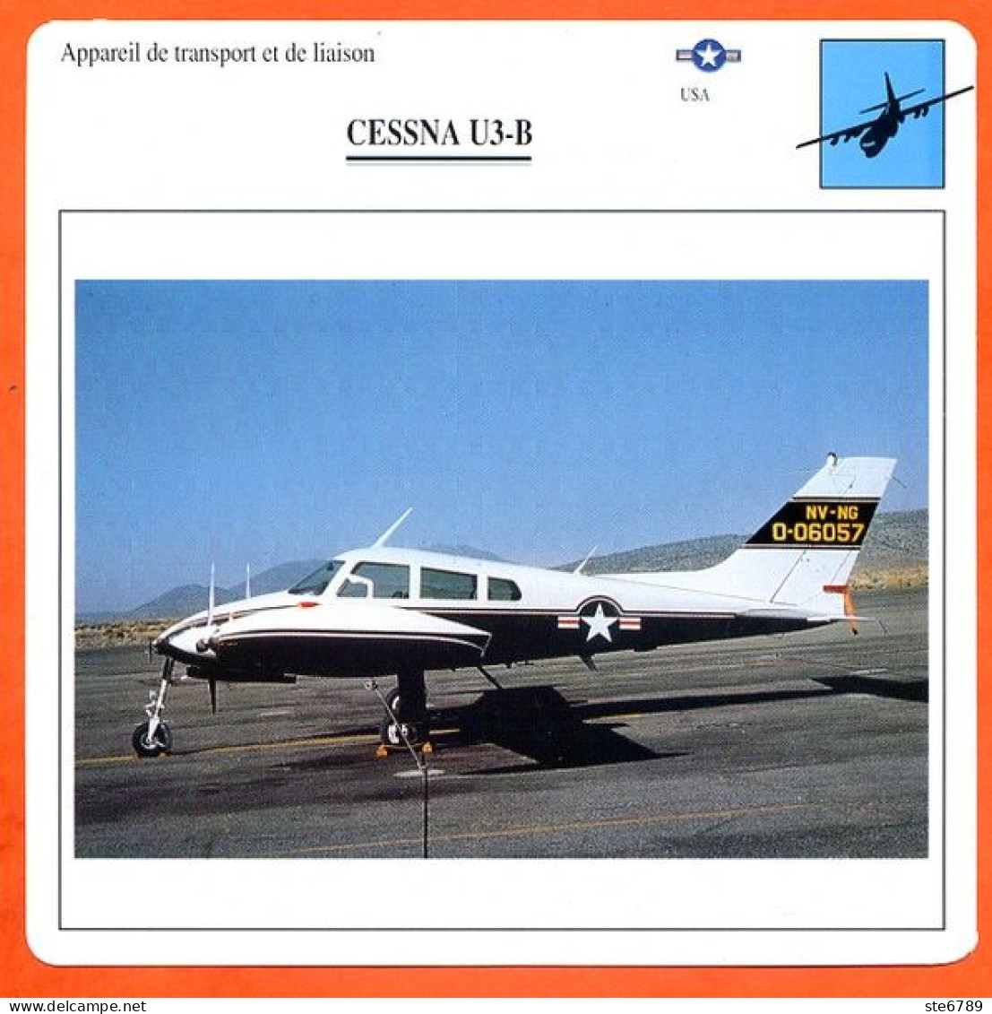 Fiche Aviation CESSNA U3 B / Avion Transport Et Liaison USA Avions - Avions