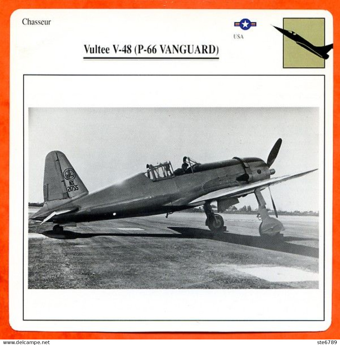 Fiche Aviation Vultee V 48  P 66 VANGUARD  / Avion Chasseur USA Avions - Aerei