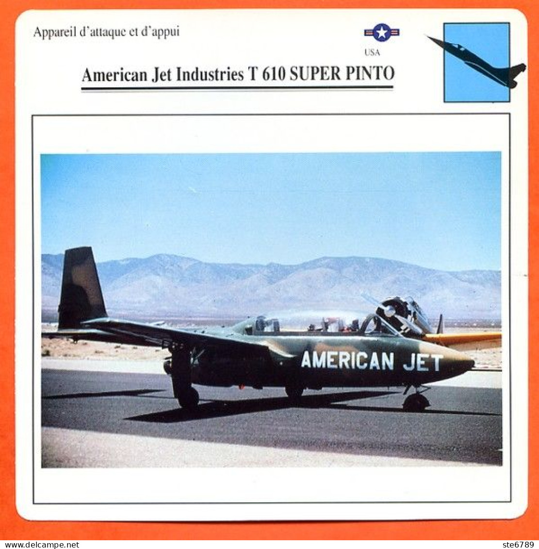 Fiche Aviation American Jet Industries T 610 SUPER PINTO / Avion Attaque Et Appui  USA  Avions - Avions