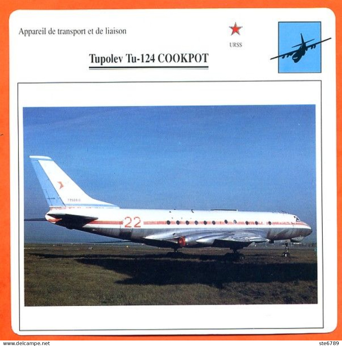 Fiche Aviation Tupolev Tu 124 COOKPOT / Avion Transport Et Liaison URSS Avions - Avions