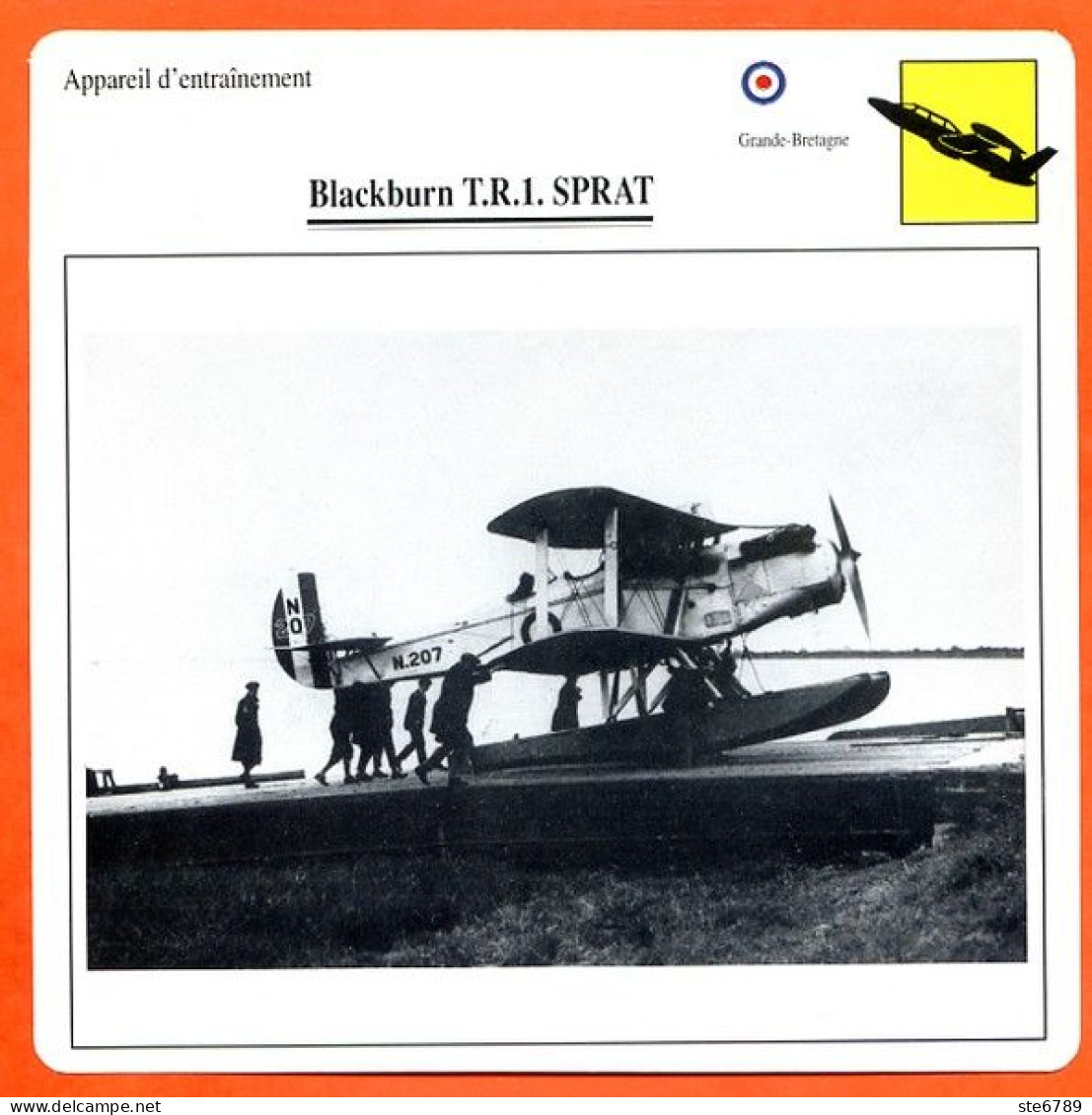 Fiche Aviation Blackburn TR1 SPRAT   / Avion Appareil D'entrainement UK  Avions - Avions