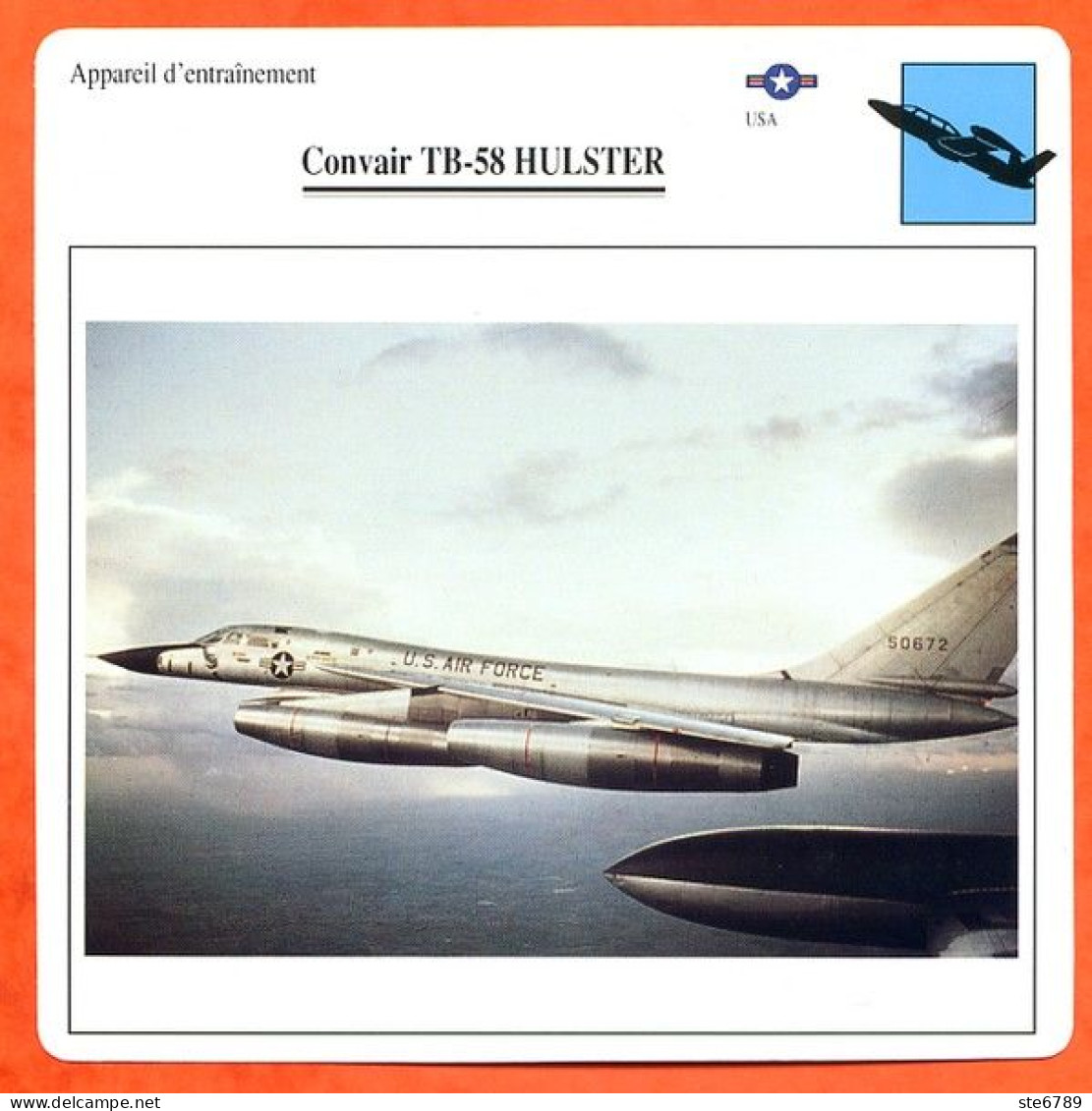 Fiche Aviation Convair TB 58 HULSTER / Avion Appareil D'entrainement USA Avions - Airplanes