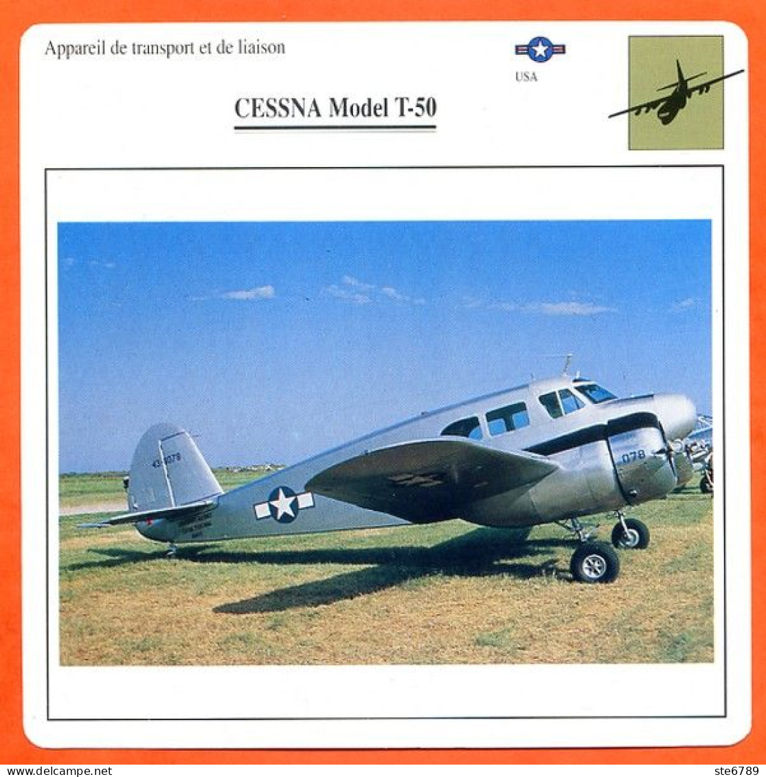 Fiche Aviation CESSNA Model T 50  / Avion Transport Et Liaison USA Avions - Avions