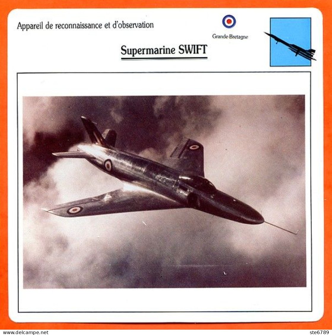 Fiche Aviation Supermarine SWIFT / Avion Reconnaissance Et Observation UK  Avions - Aviones