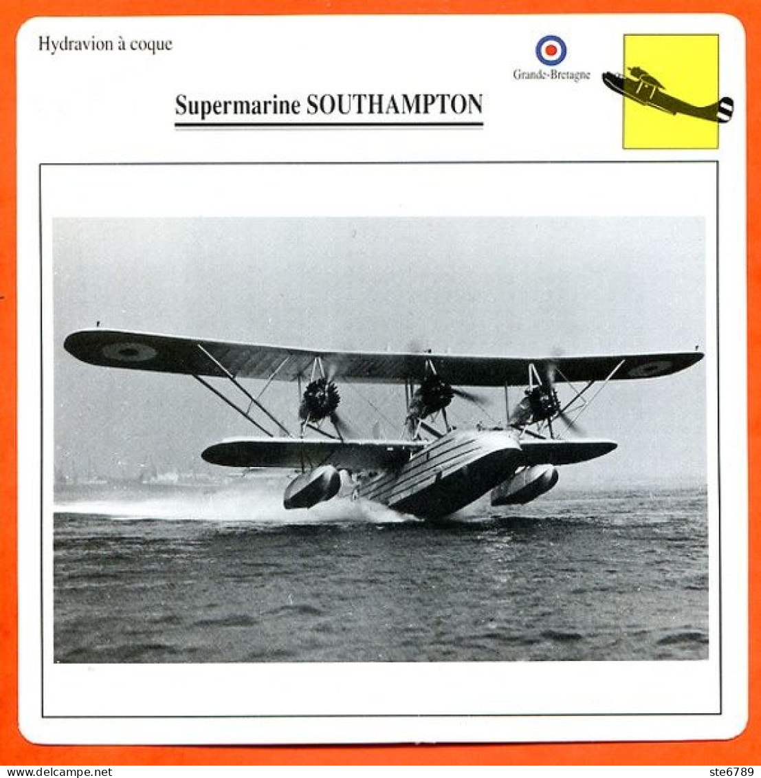 Fiche Aviation Supermarine SOUTHAMPTON / Hydravion à Coque Avion UK Avions - Avions