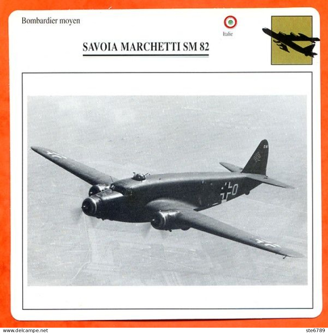 Fiche Aviation SAVOIA MARCHETTI SM 82  / Avion Bombardier Moyen Italie  Avions - Airplanes