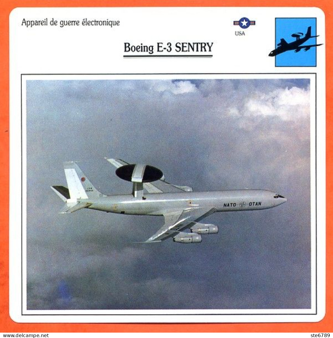 Fiche Aviation Boeing E 3 SENTRY   / Avion De Guerre électronique USA Avions - Aerei