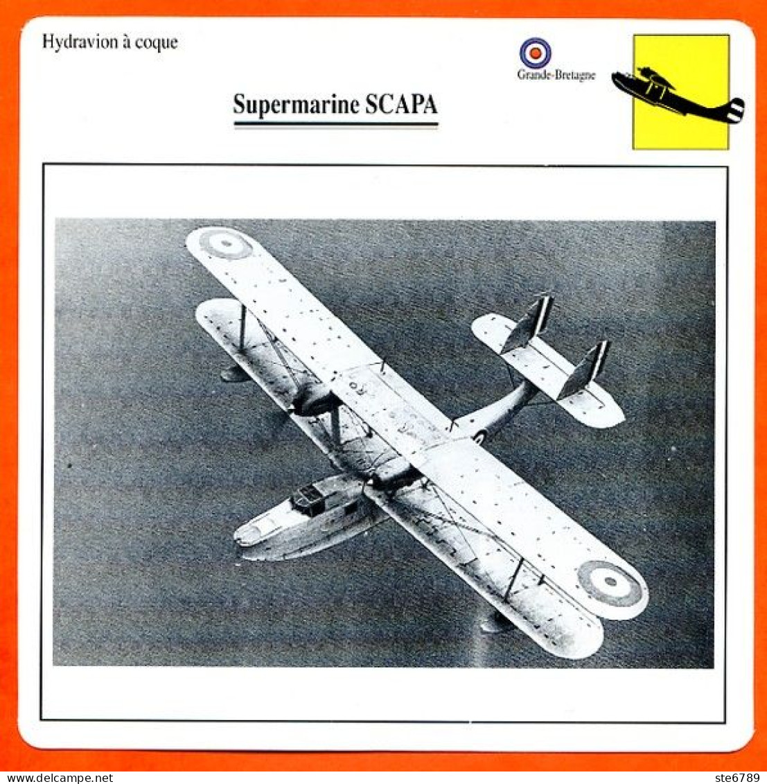 Fiche Aviation Supermarine SCAPA  / Hydravion à Coque Avion UK Avions - Airplanes