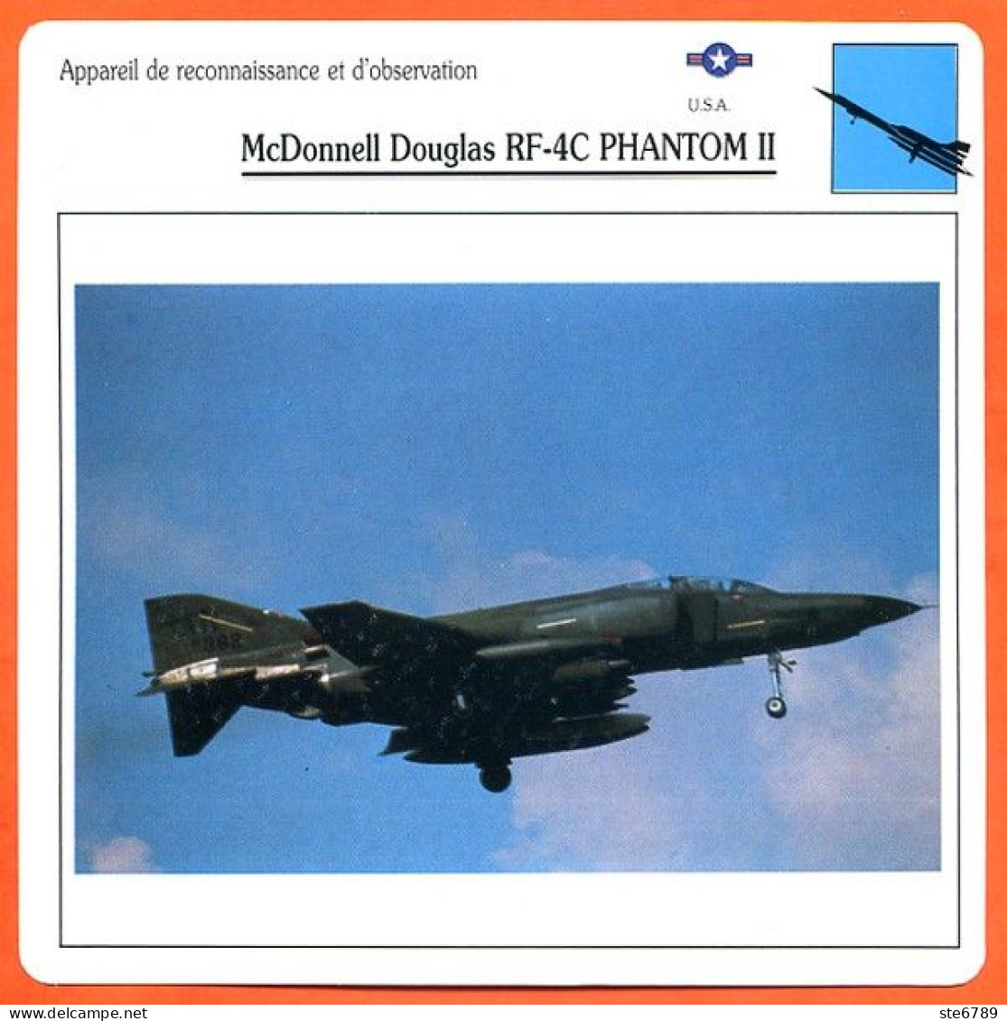Fiche Aviation McDonnell Douglas RF 4C PHANTOM II  / Avion Reconnaissance Et Observation USA  Avions - Airplanes