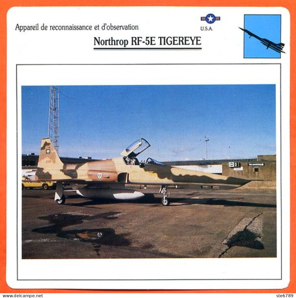 Fiche Aviation Northrop RF 5E TIGEREYE / Avion Reconnaissance Et Observation USA  Avions - Vliegtuigen
