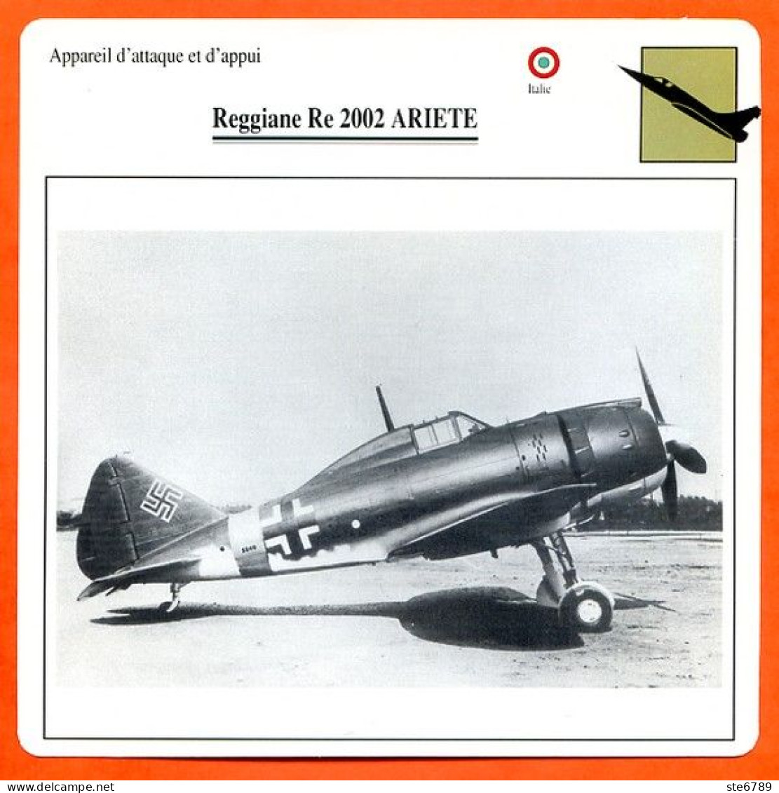 Fiche Aviation Reggiane Re 2002 ARIETE / Avion Attaque Et Appui Italie  Avions - Aviones