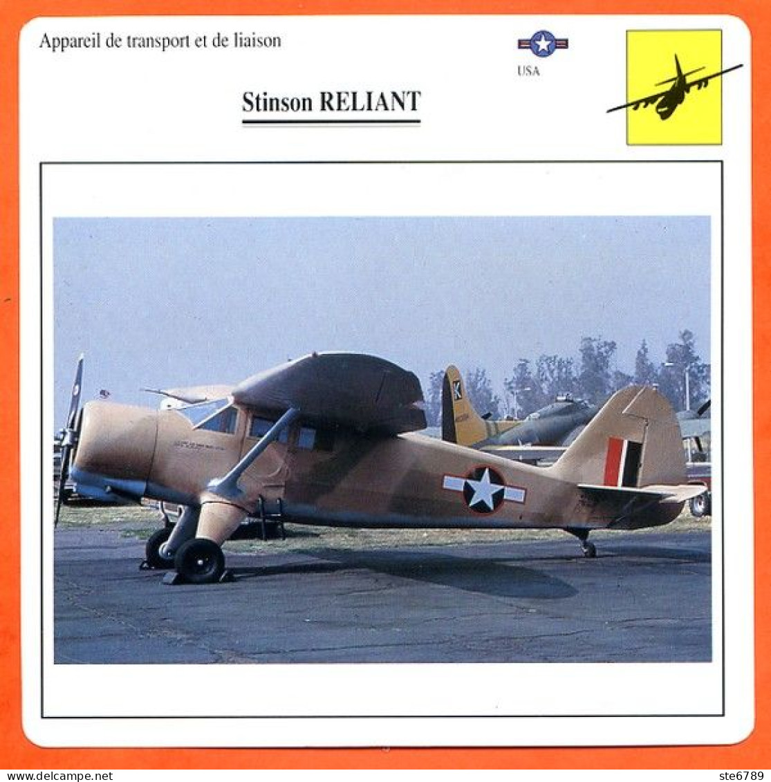 Fiche Aviation Stinson RELIANT  / Avion Transport Et Liaison USA Avions - Aerei