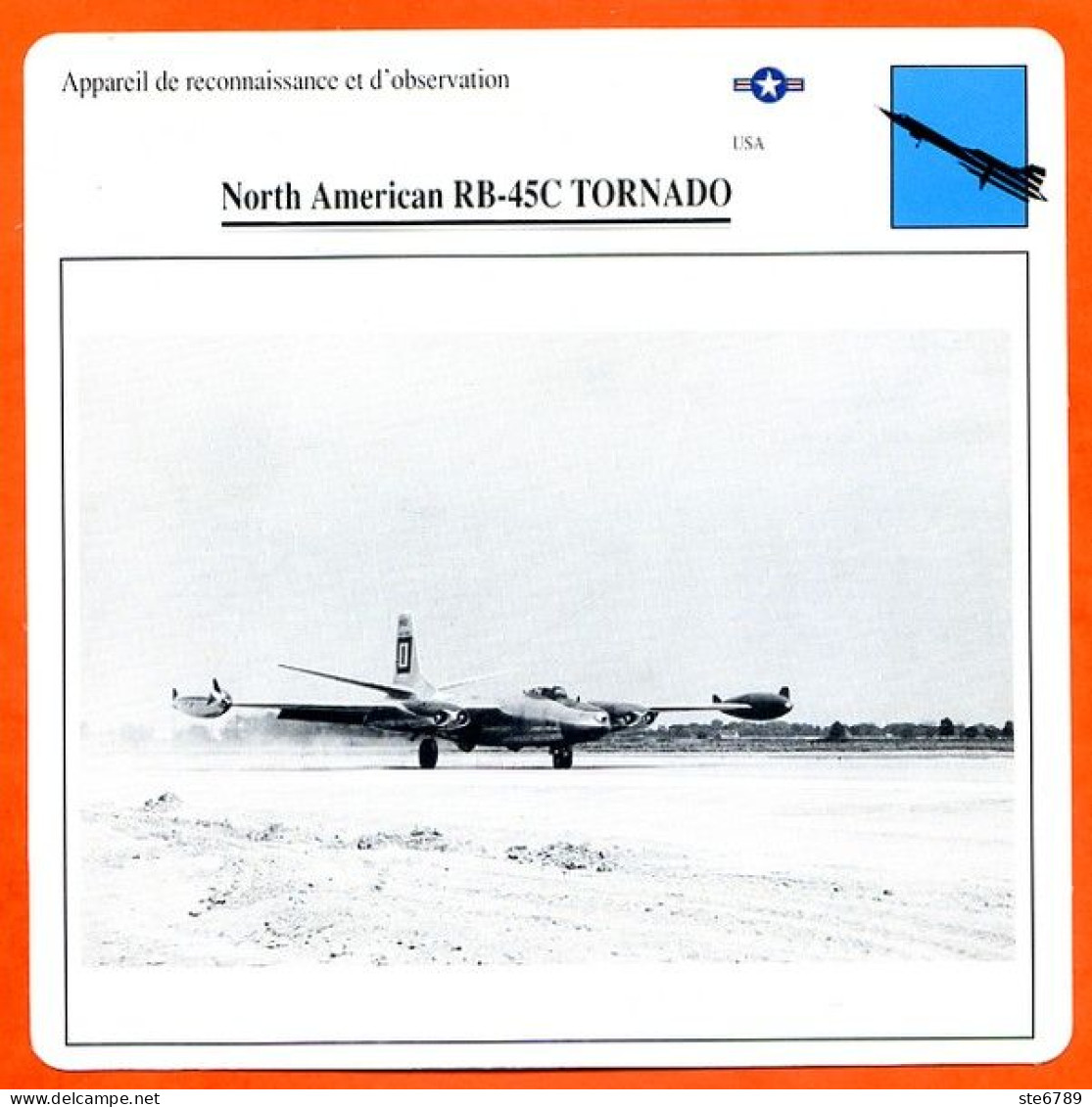Fiche Aviation North American RB 45C TORNADO  / Avion Reconnaissance Et Observation USA Avions - Avions