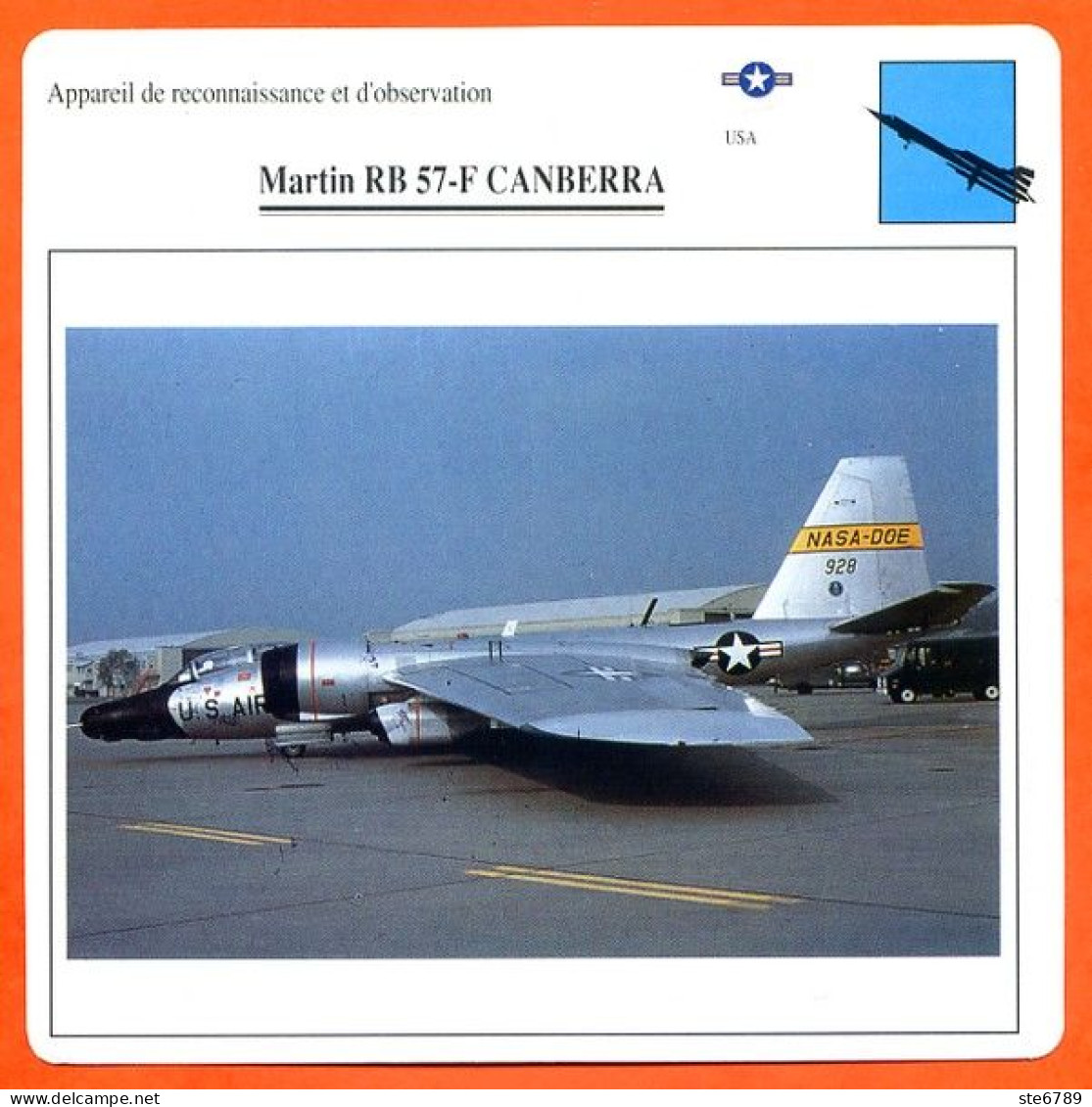 Fiche Aviation Martin RB 57 F CANBERRA   / Avion Reconnaissance Et Observation USA Avions - Airplanes