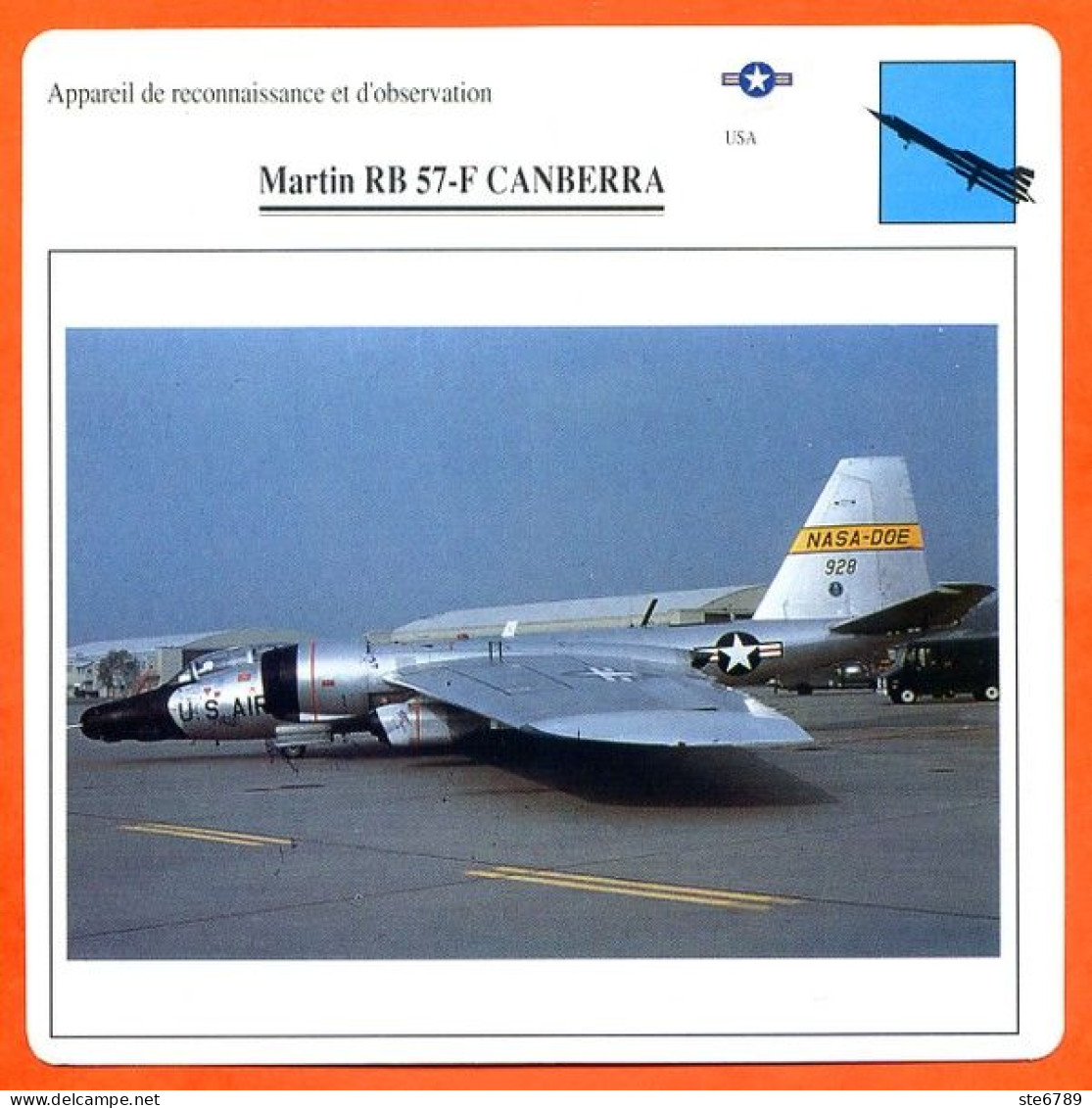 Fiche Aviation Martin RB 57 F CANBERRA   / Avion Reconnaissance Et Observation USA Avions - Avions
