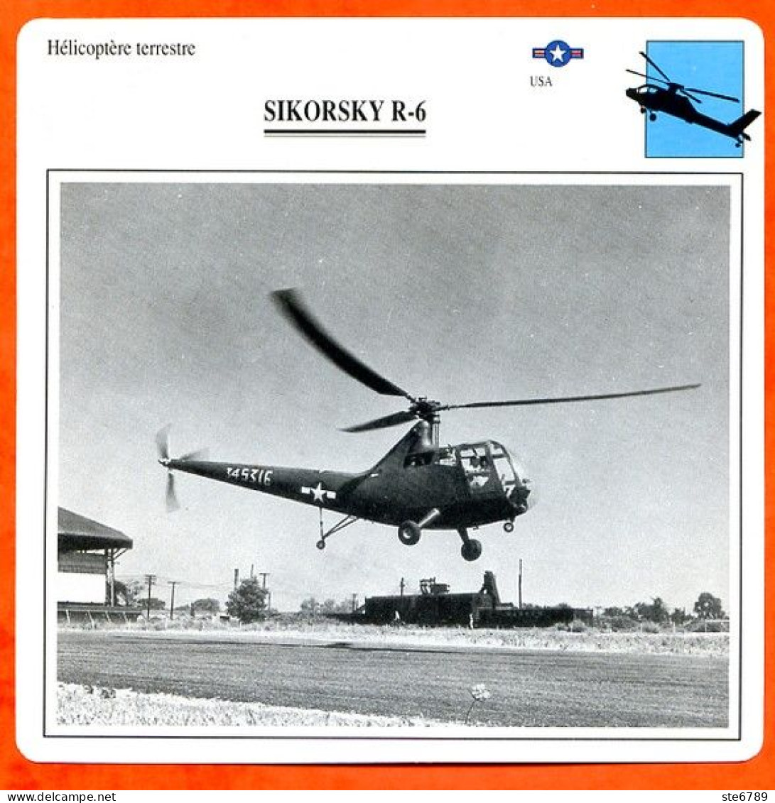 Fiche Aviation SIKORSKY R 6  / Hélicoptère Terrestre USA Avions - Aerei