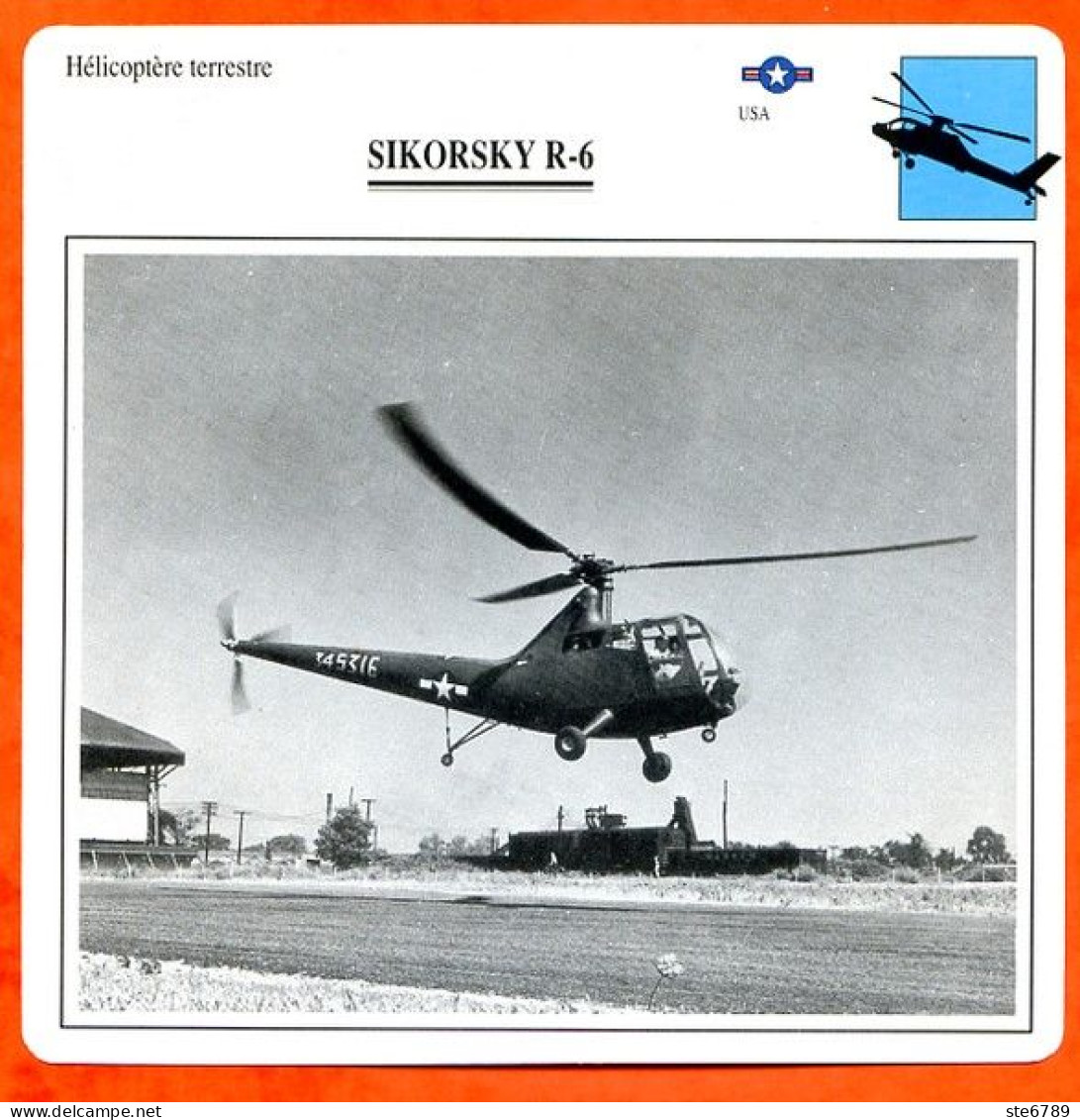 Fiche Aviation SIKORSKY R 6  / Hélicoptère Terrestre USA Avions - Vliegtuigen