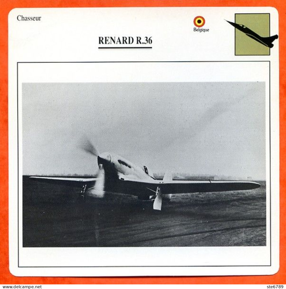 Fiche Aviation RENARD R 36   / Avion Chasseur Belgique Avions - Aerei