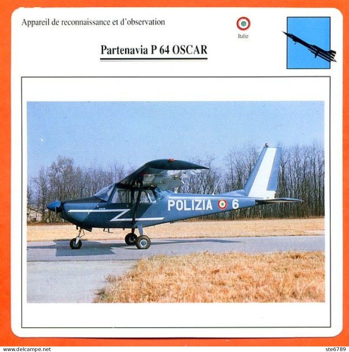 Fiche Aviation Partenavia P 64 OSCAR  / Avion Reconnaissance Et Observation Italie  Avions - Avions