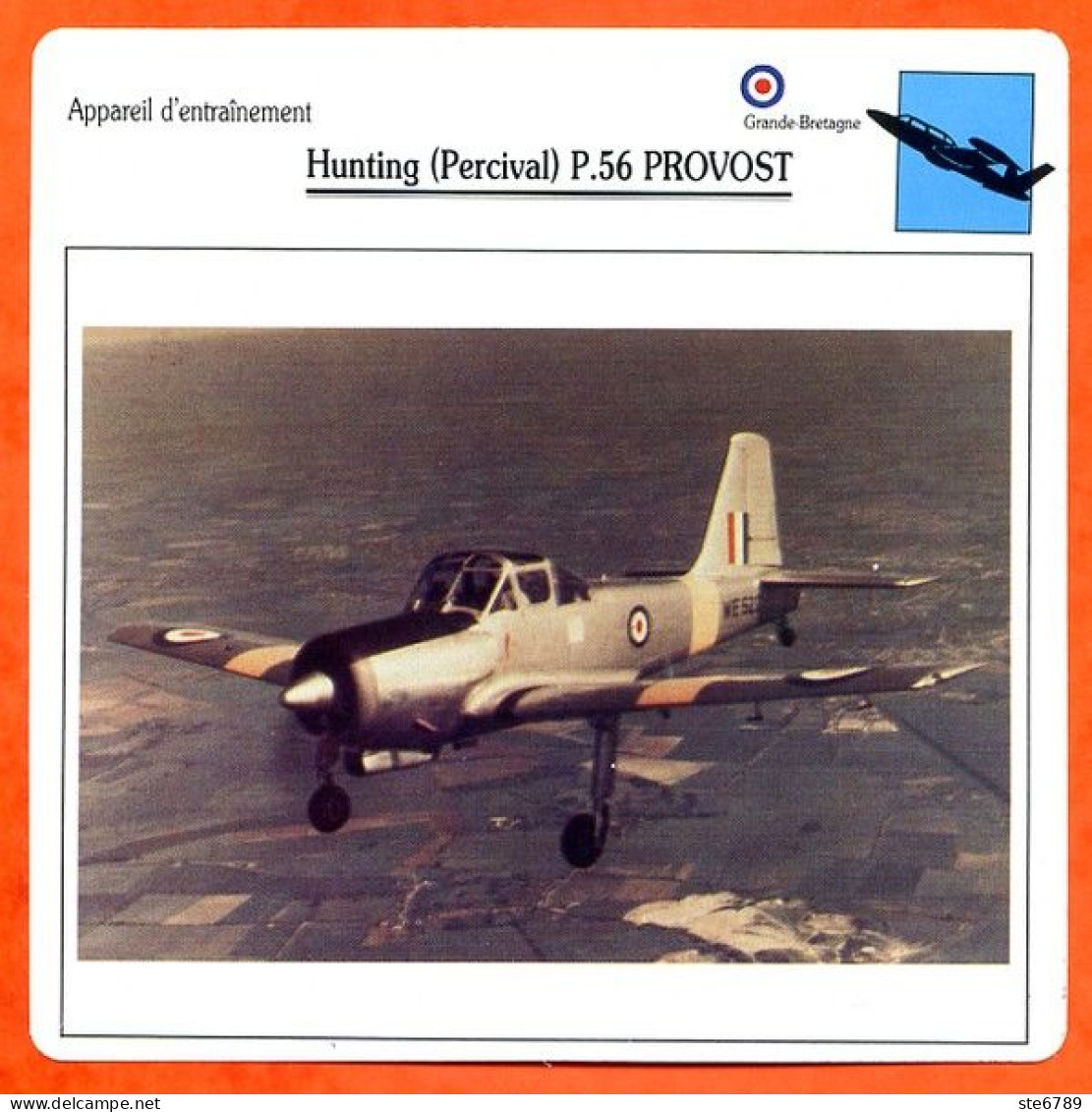 Fiche Aviation Hunting P 56 PROVOST   / Avion Appareil D'entrainement UK  Avions - Vliegtuigen