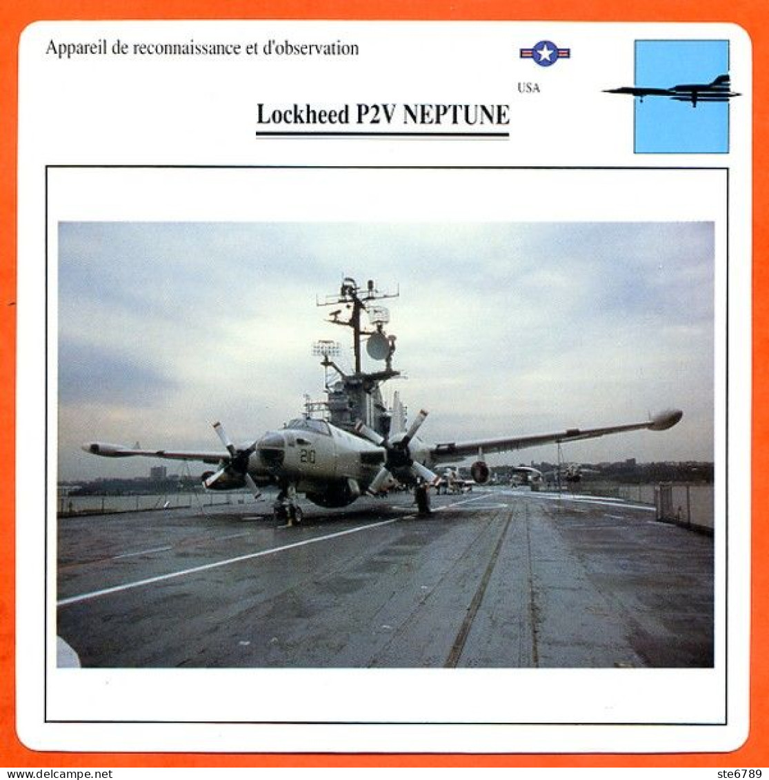 Fiche Aviation Lockheed P2V NEPTUNE  / Avion Reconnaissance Et Observation USA Avions - Aerei