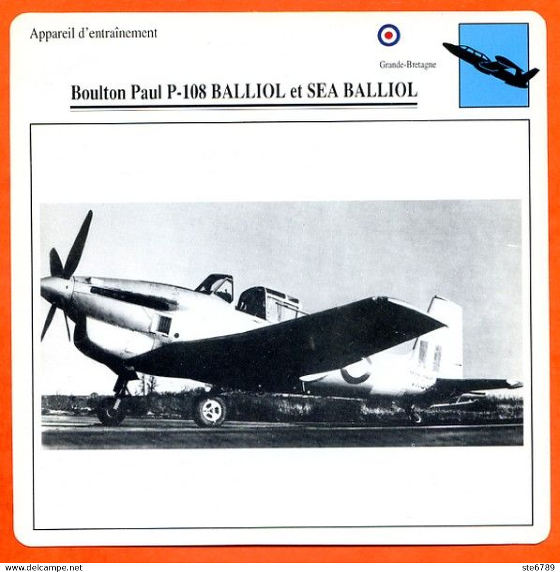 Fiche Aviation Boulton Paul P 108 BALLIOL Et SEA BALLIOL  / Avion Appareil D'entrainement UK  Avions - Vliegtuigen