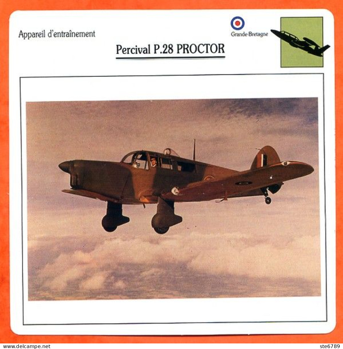 Fiche Aviation Percival P 28 PROCTOR / Avion Appareil D'entrainement UK Avions - Airplanes