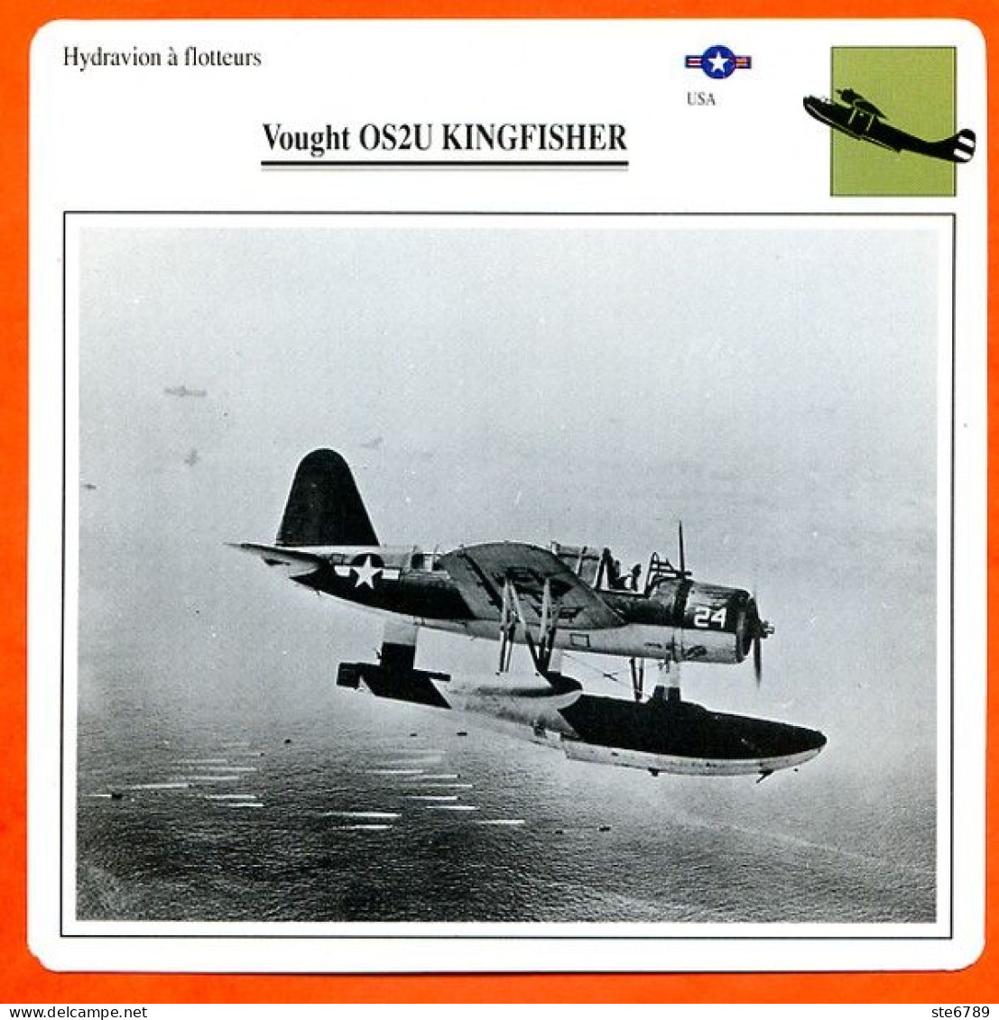 Fiche Aviation Vought OS2U KINGFISHER / Hydravion A Flotteurs USA Avions - Aerei