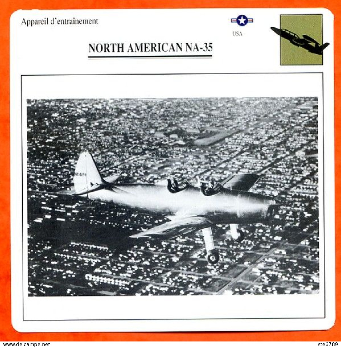 Fiche Aviation NORTH AMERICAN NA 35  / Avion Appareil D'entrainement USA Avions - Airplanes