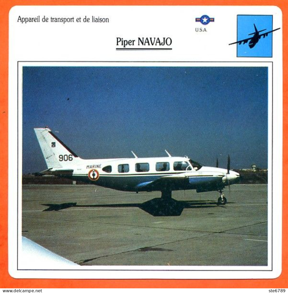 Fiche Aviation Piper NAVAJO  / Avion Transport Et Liaison USA Avions - Vliegtuigen