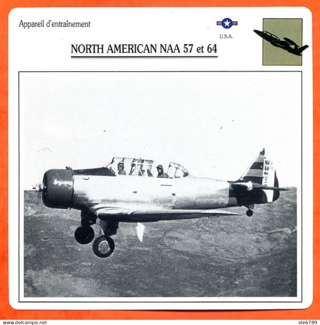 Fiche Aviation NORTH AMERICAN NAA 57 Et 64  / Avion Appareil D'entrainement USA Avions - Aviones