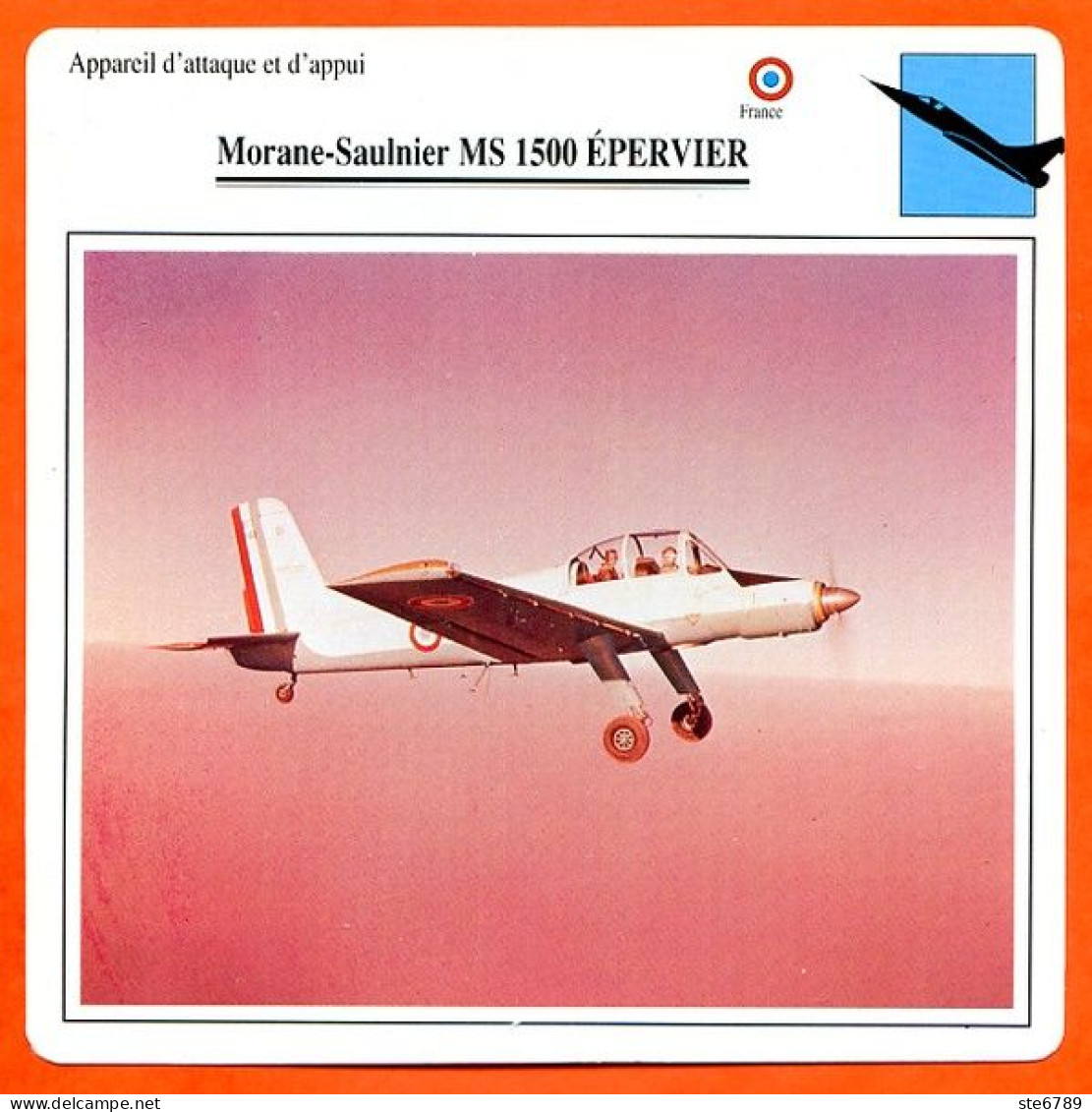 Fiche Aviation Morane Saulnier MS 1500 EPERVIER  / Avion Attaque Et Appui  France Avions - Avions