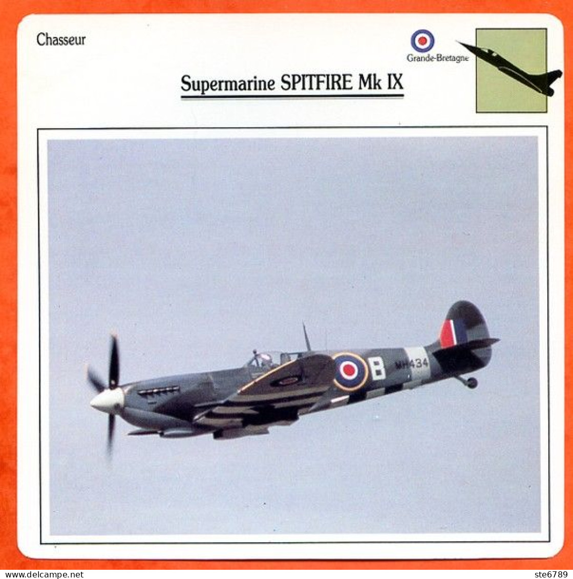 Fiche Aviation Supermarine SPITFIRE Mk IX  / Avion Chasseur UK Avions - Vliegtuigen