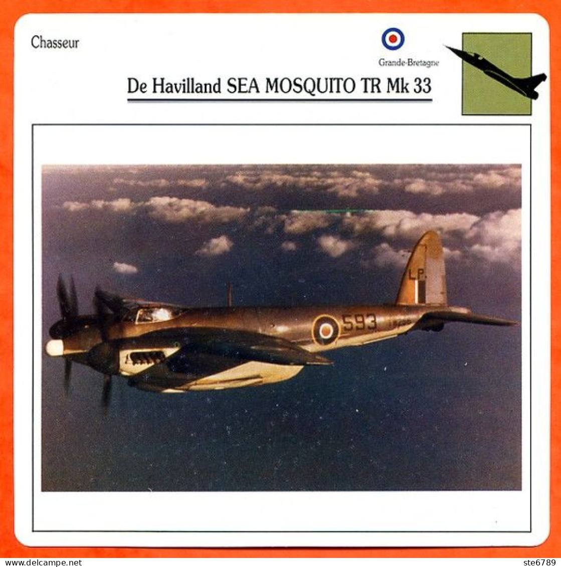 Fiche Aviation De Havilland SEA MOSQUITO TR Mk 33  / Avion Chasseur UK Avions - Vliegtuigen